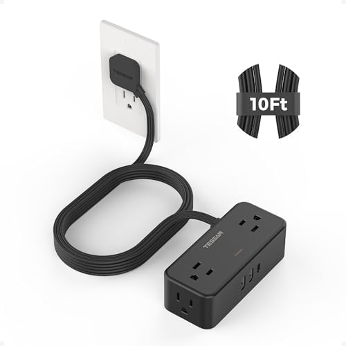 TESSAN Extension Cord 10 FT, Power Strip with 900J Surge Protection, Black by TESSAN
