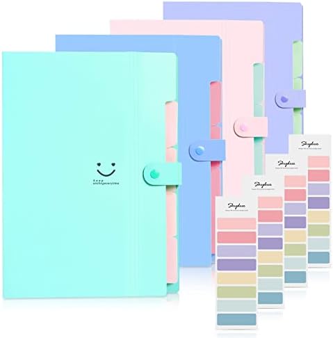 SKYDUE Expanding File Folders with 5 Pockets, Accordion File Organizer with 32 Labels, Portable Document Paper Organizer, Filing Folders, Letter / A4 Size, Pack of 4 by SKYDUE