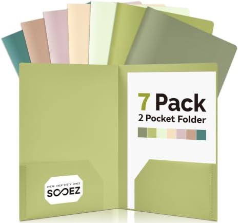 Sooez 7Pack Folders with Pockets, Plastic Pocket Folders with Extra Labels by Sooez