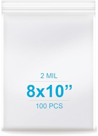 8''x 10'', (Pack of 100) 2 mil Thick Clear Plastic Reclosable Zip Poly Bags with Resealable Lock Seal Zipper for Photo, Jewelry, Bakery, Treats, Travel, Storage, Packaging & Shipping… by Enbreey