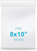 8''x 10'', (Pack of 100) 2 mil Thick Clear Plastic Reclosable Zip Poly Bags with Resealable Lock Seal Zipper for Photo, Jewelry, Bakery, Treats, Travel, Storage, Packaging & Shipping… by Enbreey
