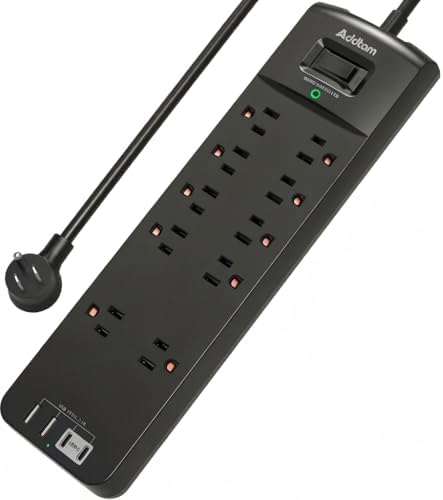 Addtam Power Strips with Surge Protection, 15FT Long Extension Cord with Multiple Outlets, Surge Protector Power Strip with 10 Outlets and 4 USB Ports(2 USB C), Flat Plug, 2700J, Black by Addtam