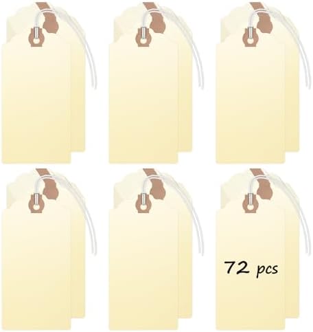 Uniclife 72 Pcs Blank Shipping Tags with Elastic String Attached Cardstock Paper Hang Tags with Reinforced Eyelet Large Marking Price Tag Inventory Label Tag, Beige (4.7" x 2 3/8") by UnicLife