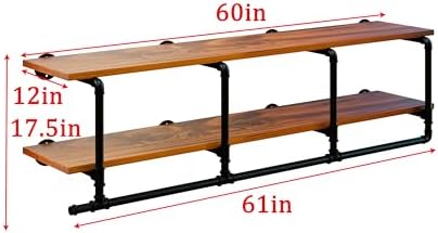 Wall Mounted Clothes Rack 12 Inch Deep, 60 Inch Heavy Duty Garment Rack with Real Brown Wood Shelf, Multi-Purpose Hanging Rod & Space-Saving Closet Storage Organizer - Image 4