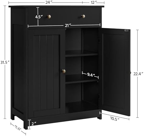 Yaheetech Small Bathroom Storage Cabinet with Drawer and 2 Doors, Black - Image 3