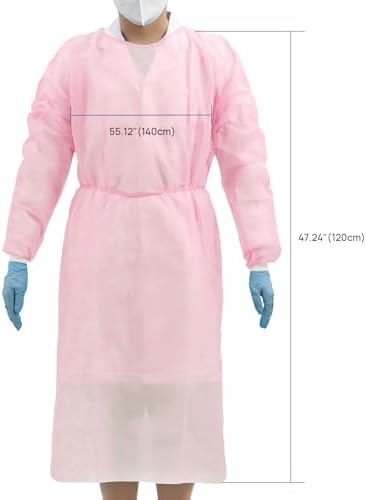 JMU 100 Pack Disposable Isolation Gowns Pink, Long PPE Medical Gowns - Image 5
