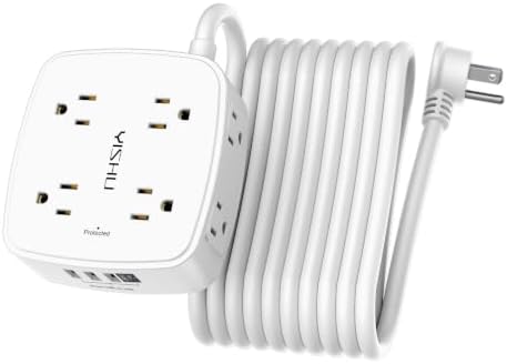 20 Ft Surge Protector Power Strip - 8 Widely Outlets with 4 USB Ports, 3 Side Outlet Extender with 20 Feet Extension Cord, Flat Plug, Wall Mount, Desk USB Charging Station, ETL, White by YISHU