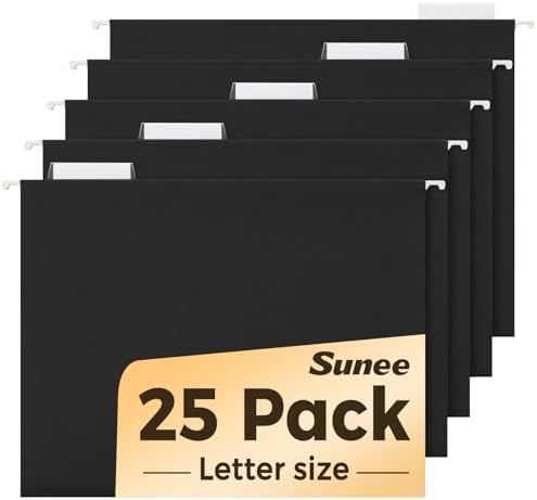 SUNEE 25 Pack Hanging File Folders, Black Folders, Hanging File Folders Letter Size with 1/5-cut Tabs, Stay Organized for Your Home and Office Bulk File and Documents by SUNEE