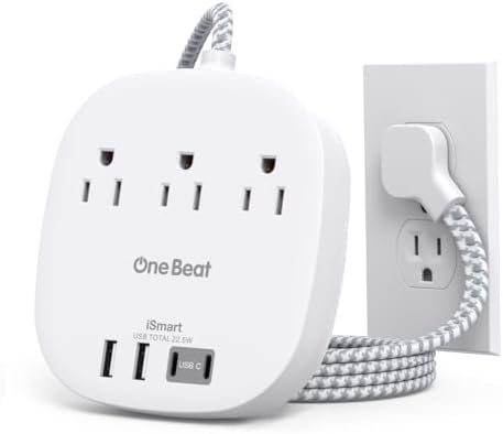Cruise Ship Travel Essentials, 1Ft Short Extention Cord, 22.5W/4.5A, White by OneBeat