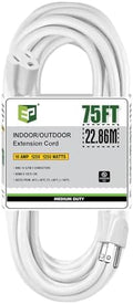 EP 75 FT Outdoor Extension Cord, 16/3 SJTW Heavy Duty White, ETL Listed by ENERGYPRO