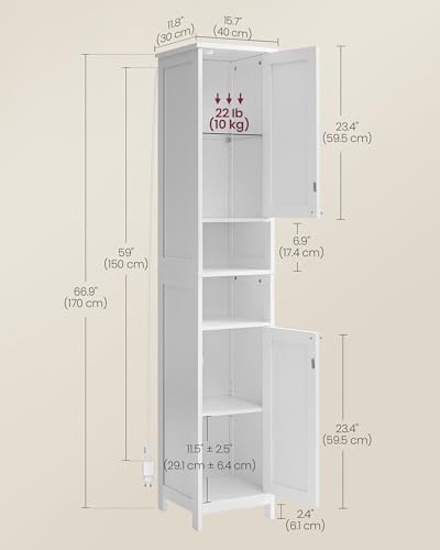 VASAGLE Tall Storage Cabinet with Lights, Slim, 15.7" W, Cloud White - Image 6