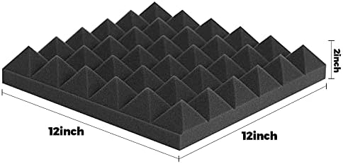 Acoustic Panels - 12 Pack 12x12x2 Inches Black Pyramid Acoustic Foam, Flame-Retardant Soundproof Wall Panels, 25kg/CBM Sound Proof Foam Panels Sound Panels for Recording Studio and Music Room - Image 2