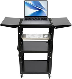 Steel Rolling Cart with Wheels, Height Adjustable Metal AV Cart Heavy Duty Rolling Work Station Media Projector Cart with Folding Drop Leaves, Supports Up to 300 LBs, 24'' x 18'' x 41.75'' by Uphilltool