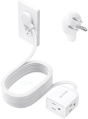 TROND Rightward Flat Plug Extension Cord 15ft for Small Tight Spaces, White by TRONDOfficial