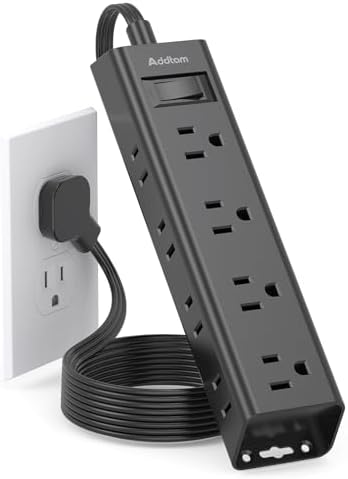 Extension Cord Flat Wall Plug - Surge Protector Power Strip with 12 Outlets by Addtam