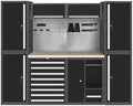 JZD Garage Organizer Set: Steel Tool Cabinet, Overhead Storage & Wood Work Surface, Free Standing for Mechanical Shop Home Repair by JZD