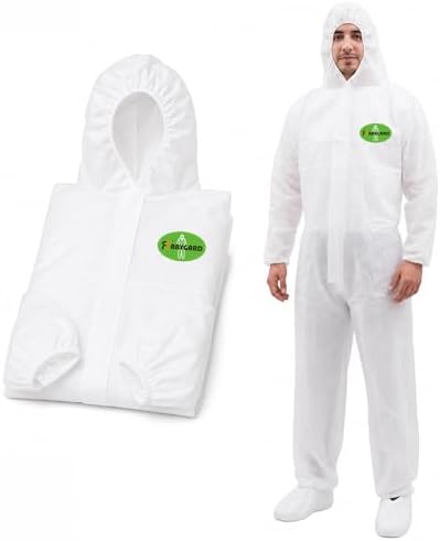 Painting Protective Suit, SMS Full Body Hazmat Suits Coveralls with Hood and Elastic Wrists for Mechanic Work by RAYGARD