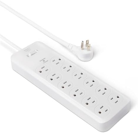 Amazon Basics 12-Outlet Surge Protector Power Strip, 4000 Joules, 8ft Extension Cord, Rectangle, for Home, Office, Gaming Room, White by AmazonBasics