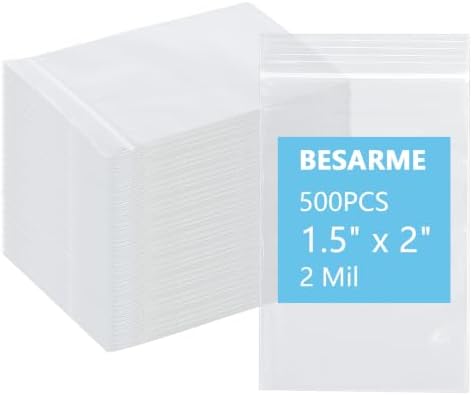 500 Pcs 1.5 x 2 Inch Clear Resealable Plastic Bags, 2 Mil Mini Zip Bags by BESARME