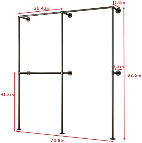 DR.IRON Industrial Pipe Clothing Racks with Double Bar, Industrial Black Clothes Racks Wall Mounted, Heavy Duty Closet Rods for Hanging Clothes Organizer Storage - Image 4