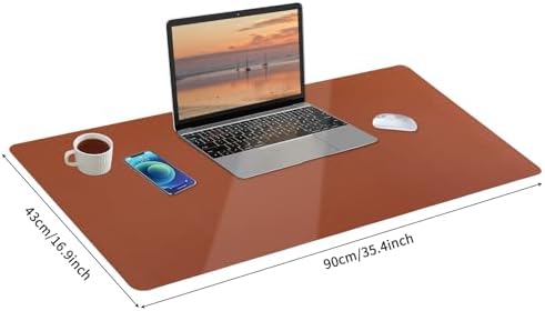 Bloss Brown Leather Desk Pad Protector, Office Desk Mat, Large Mouse Pad, Non-Slip PU Leather Desk Blotter, Laptop Desk Pad, Waterproof Desk Writing Pad for Office and Home (,35.4" x 17") - Image 4