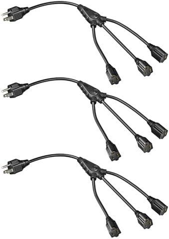 DEWENWILS Extension Cord, 18 Inch 16/3C, ETL Listed, Black, Pack of 3 by DEWENWILS