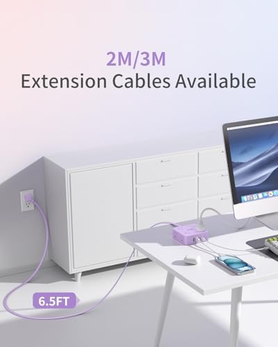 Extension Cord with Multiple Outlets, SMALLRT Flat Plug Power Strip, 6.5FT Power Strips with USB Ports, 8 Outlets, Outlets Extender for Home Office, Purple - Image 4