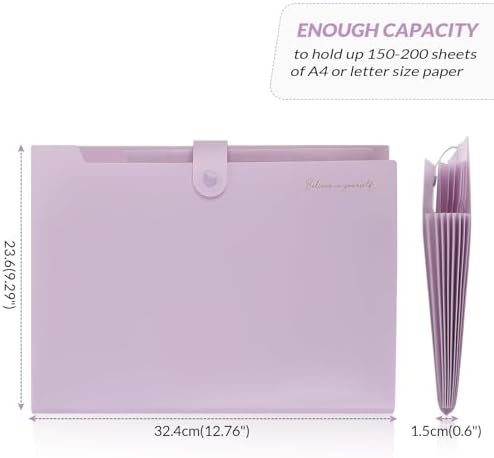 SKYDUE Expanding File Folder, Accordion File Organizer with 8 Pocket, Expandable Document Paper Receipt Holder for School Office Hospital, Letter/A4 Size Purple - Image 4