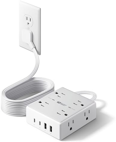 SUPERDANNY Extension Cord,Flat Plug Surge Protector Power Strip,10Ft by SUPERDANNY
