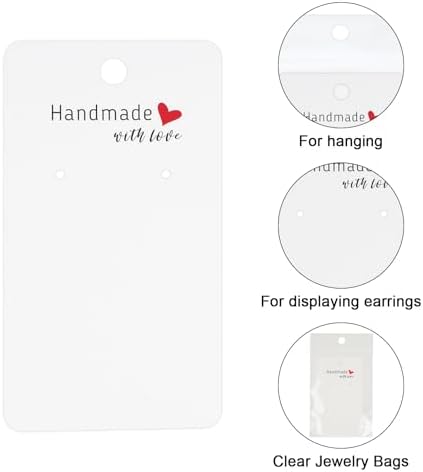 joycraft 100Pcs Earring Display Cards with Bags, 2x3.5 inch Earring Display Holder Cards, White Handmade with Love Earring Tags for Selling, Hanging Earring, DIY Jewelry Crafts, Retail - Image 3