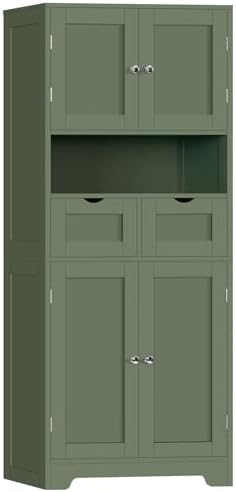 TEENFON Tall Bathroom Storage Cabinet with 4 Doors & 2 Adjustable Shelves by TEENFON