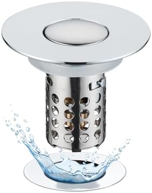 Bathroom Sink Drain Strainer, Universal Pop Up 3 in 1 Bathroom Sink Stopper with Removable Stainless Steel Filter Basket Drain Hair Catcher, Sink Plug for 1.1''~2.36'' Basin, Brass Bullet Core, Chrome by TSJLIKI