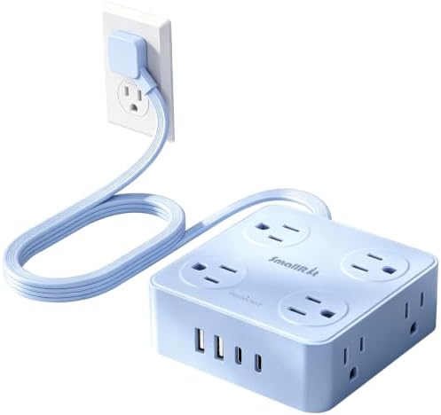 Extension Cord with Multiple Outlets, SMALLRT Outlet Extender, 6.5FT Flat Plug Power Strip with USB Ports, 8 Outlets, Power Strips for Home Office Supplies, Blue by SMALLRT