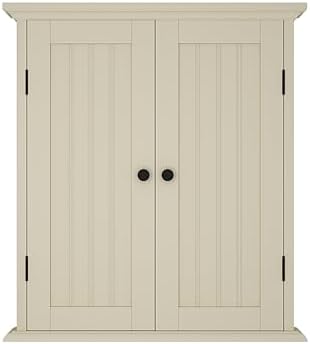 ChooChoo Bathroom Wall Cabinet, Over The Toilet Space Saver Storage Cabinet, Medicine Cabinet with 2 Door and Adjustable Shelves, Cupboard, Cream Yellow - Image 4