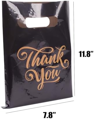 ysmile Thank You Plastic Merchandise Bag for Small Business, Plastic Shopping Bag with Handle Die Cut in Bulk Extra Thick 2.5 mil 100 ct from 7.8"x11.8" - Black - Image 2