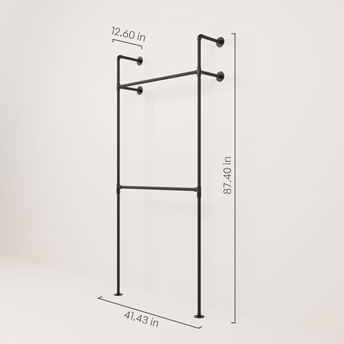 pamo Industrial Clothing Rack Wall Mounted Black – 41" W × 87" H, 441 lbs - Image 2