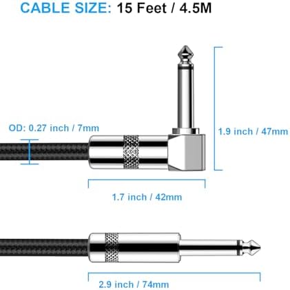 New Bee Guitar Cable 15ft Electric Instrument Cable Bass AMP Cord 1/4 Right to Straight for Electric Guitar, Bass Guitar, Electric Mandolin, Pro Audio - Image 2
