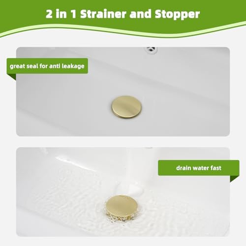 Universal Bathroom Sink Drain Stopper Strainer, 2PCS, Brushed Gold - Image 2