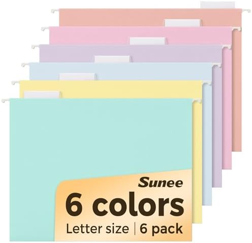 SUNEE 6 Pack Hanging File Folders,Hanging File Folders Letter Size with 1/5-cut Tabs, Assorted Macaron Colors Folders,Stay Organized for Your Home and Office Bulk File and Documents by SUNEE