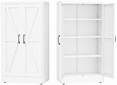 GAIOUS 43.3'' Tall Kitchen Pantry Cabinet, White Metal Storage Cabinet by GAIOUS