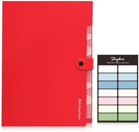 SKYDUE 8 Pockets Expanding File Organizer, Expandable File Folders with Pockets, Portable Document Paper Organizer, A4 Letter Size Filing Folder, Snap Closure, Red - Image 2