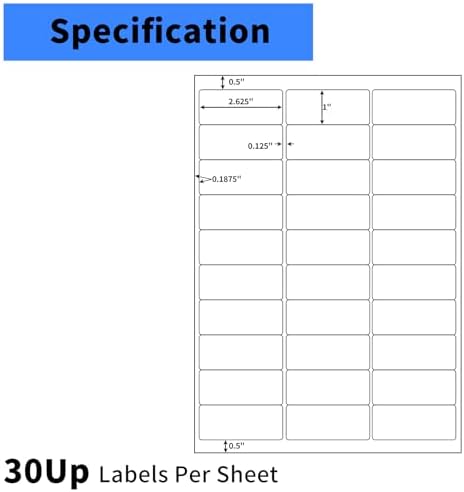 1" x2-5/8 Shipping Address Labels, Blank Mailing Labels, 30-UP White Self-Adhesive Name Tag Stickers for Inkjet and Laser Printer [500 Sheet 15000 Labels] - Image 3