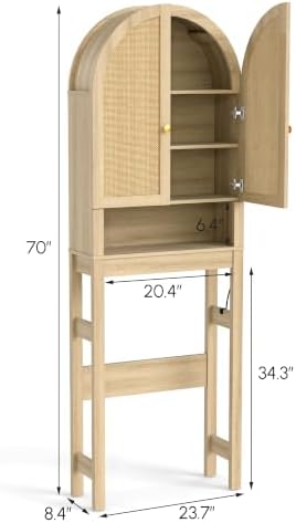 HMstone Over The Toilet Storage Cabinet, Arched Bathroom Organizer and Storage with Rattan Doors and Adjustable Shelf, Space-Saving Freestanding Bathroom Modern Storage Cabinet Over Toilet (Natural) - Image 2