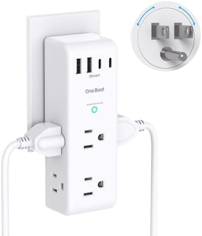 Surge Protector Outlet Extender with Rotating Plug, Multi Plug Wall Outlet by OneBeat