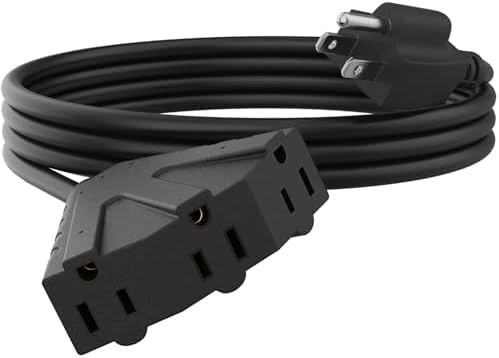 PLUGTUL 10FT Outdoor Extension Cord with Multiple Outlets | 14 Gauge, 3-Outlet, SJTW, 15A 14AWG 1875W SJTW, ETL Listed - Great for Garage, Garden and Home, Black by PLUGTUL