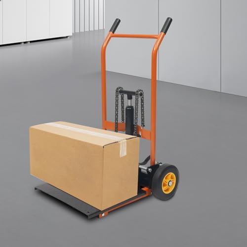 Hydraulic Material Lift Winch Stacker, Pallet Truck Dolly, Adjustable Stacker Fork Lift, 577 Lbs 36" Max Lift with 9" Casters & Straps, Removable Lifting Platform for Warehouse Factory Workshop - Image 4