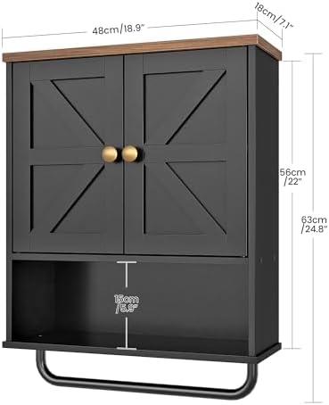 CHOEZON Bathroom Wall Cabinet, Medicine Cabinet with Open Partition and Towel Bar, Rustic Storage Cabinet with Open and Hidden Storage Space, for Bathroom, Living Room, Kitchen, Black and Walnut - Image 3