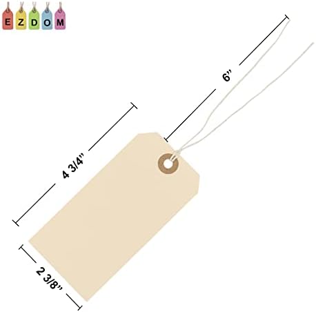 Premium Manila Shipping Tags with String Attached – #5 Size (4.75" x 2.375"), 200 Pack – Heavy Duty 13pt Cardstock with Reinforced Fiber Eyelet – Multi-Purpose Blank Tags - Image 3