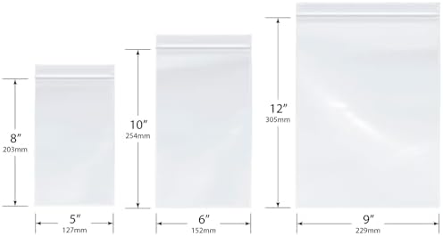 Plymor 5" x 8" (100), 6" x 10" (100), 9" x 12" (100), 4 Mil Variety Pack Heavy Duty Zipper Reclosable Plastic Bags - Image 2