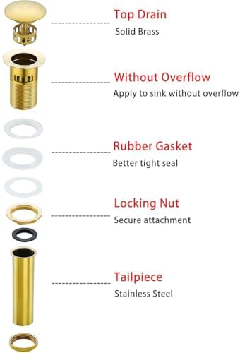 Bathroom Pop Up Sink Drain with Overflow Vessel Sink Lavatory Vanity Stopper Brushed Dark Gold, Bouncing Style Stopper Brass and 304 Stainless Steel,83606-1BDG. - Image 4